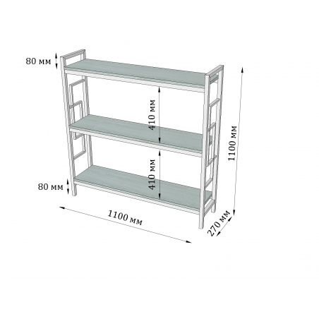 Габарити стелажа Лонг 3 полиці Квадро Металл-Дизайн Loft