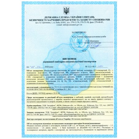 Сертифікат якості на матеріали матраса Noble Amaltea